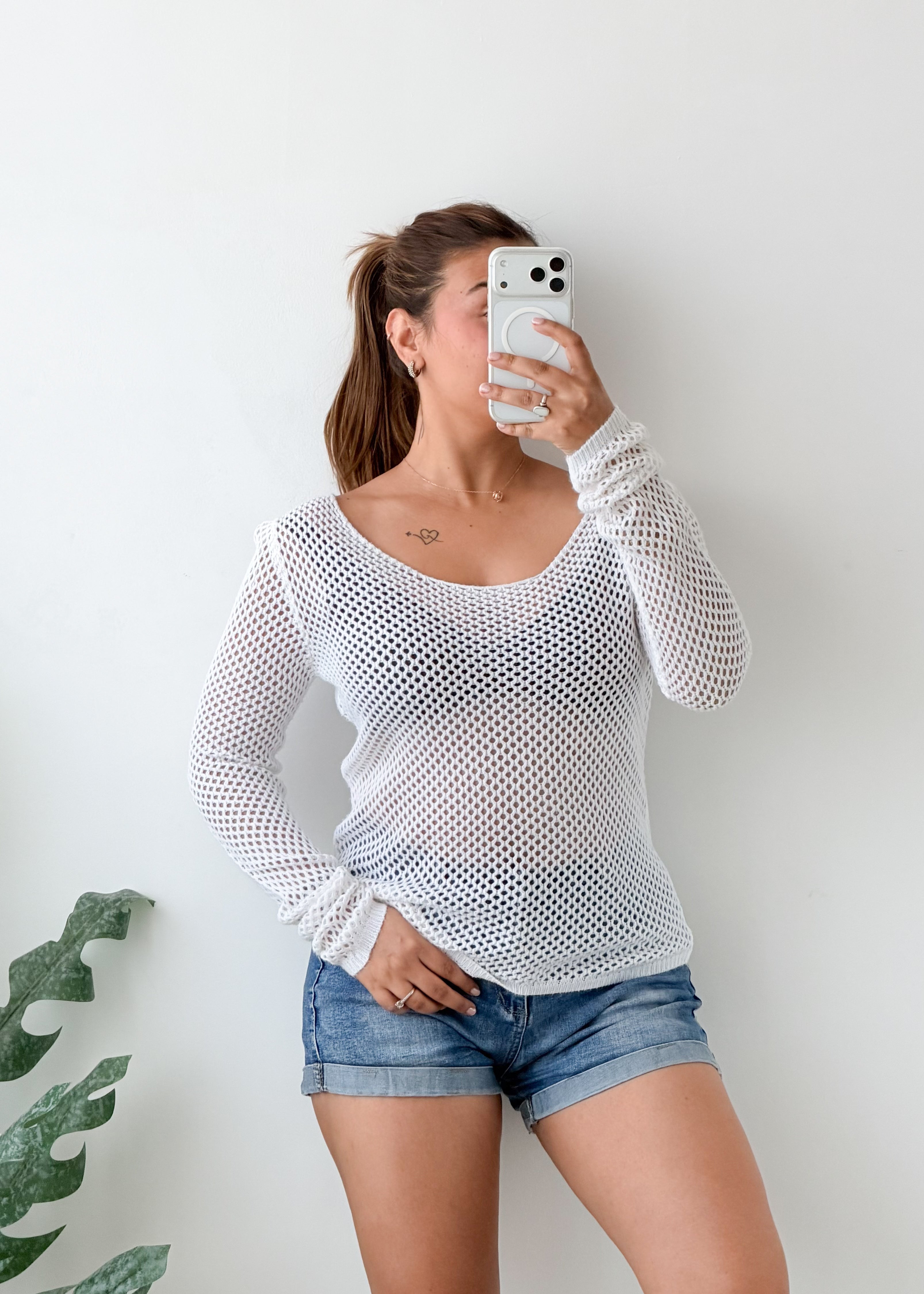 Size S-M White Sheer Mesh Top
