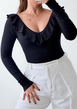 Size XS-S Black Ruffle Neck Bodysuit