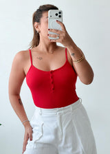 Size S-M Red Button-Front Bodysuit