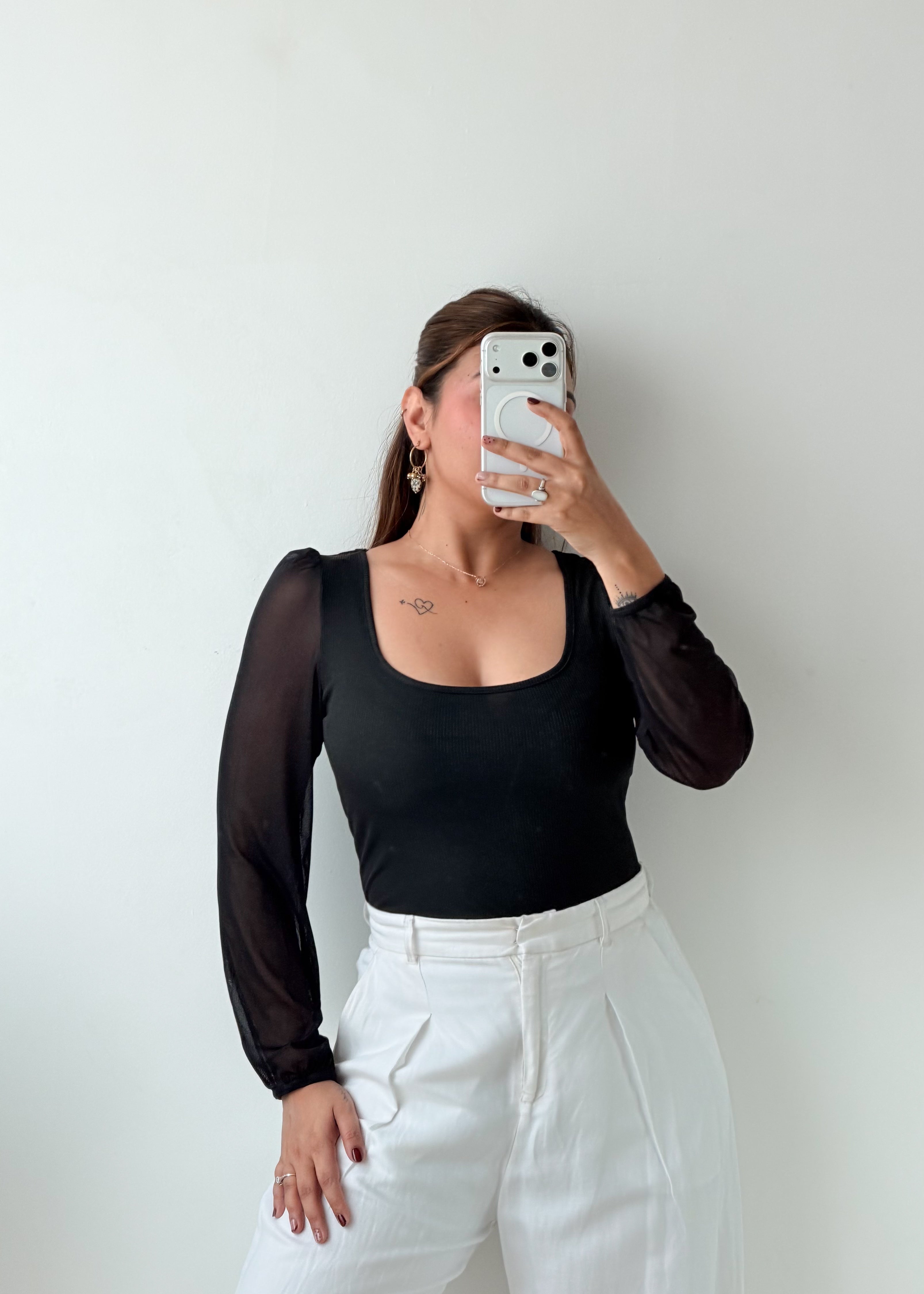 Size S-M Black Sheer Sleeve Top