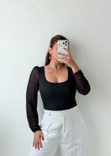 Size S-M Black Sheer Sleeve Top