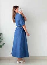 Size XS-S Blue Denim Shirt Maxi Dress