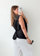 Bust 44, Black Embroidered Button-Front Vest Top