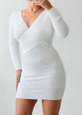 Size S-M White Ribbed Wrap Mini Dress