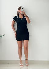 Size XS-S Black Contrast Polo Mini Dress