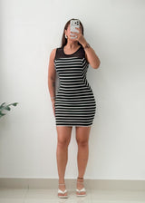 Size S-M Black White Striped Bodycon Mini Dress