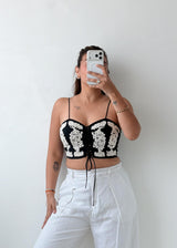 Size S-M Black Embroidered Corset Crop Top