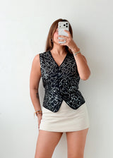 Bust 40, Black Printed Vest Top