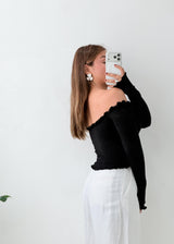 Size XS-S Black Off Shoulder Ribbed Top