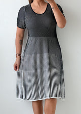 Size M-L Black White Striped Fit & Flare Dress