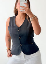 Bust 34, Navy Checked Vest Top