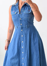 Size XS-S Blue Denim Button Flare Dress