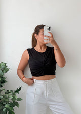 Size M-L Black Twist-Front Crop Top