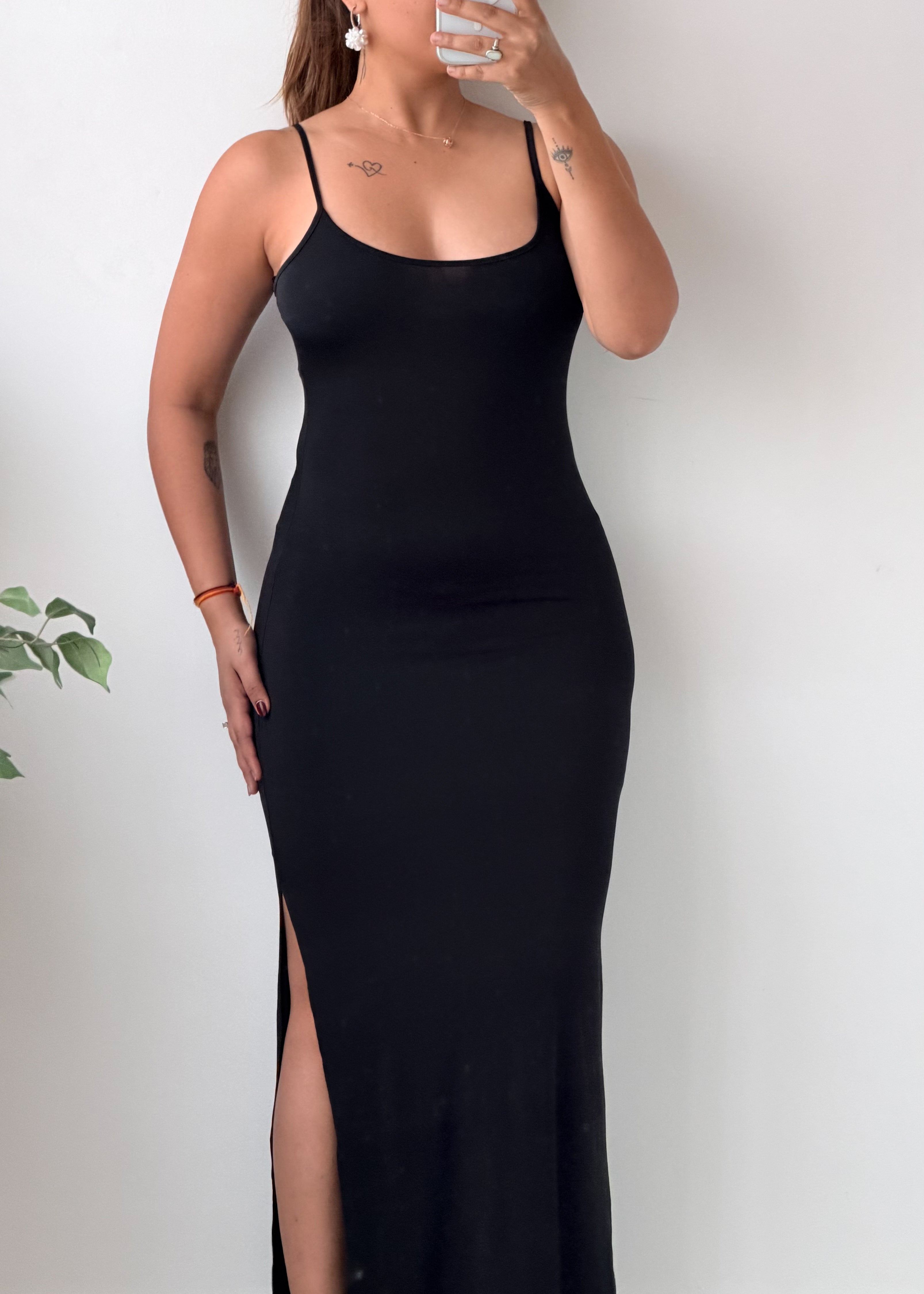 Size S-M Black Spaghetti Strap Bodycon Maxi Dress