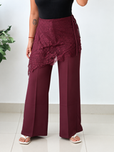 Waist 25 to 33, Burgundy Wide Leg Tailored Pants with Front Pleats