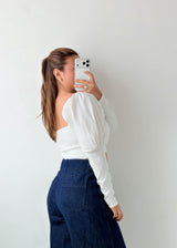 Size M-L White Ruched Crop Top