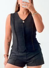 Bust 32, Black Studded Tailored Vest Top