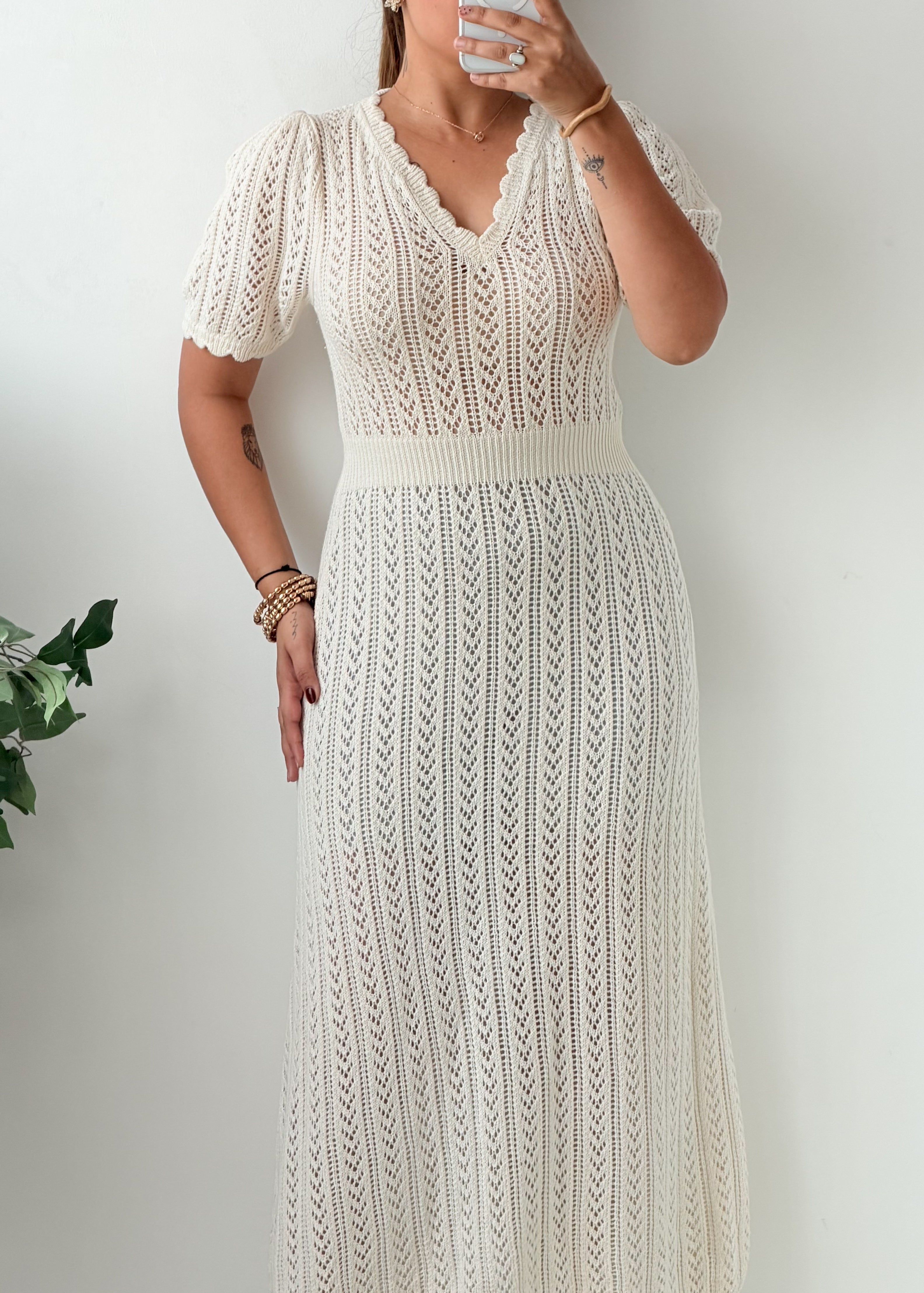 Size S-M Ivory Chevron Crochet Maxi Dress