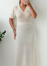 Size S-M Ivory Chevron Crochet Maxi Dress