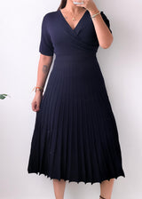 Size S-M Navy Pleated Midi Dress