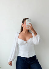 Size M-L White Ruched Bustier Top