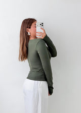 Size M-L Dark Green Square Neck Top