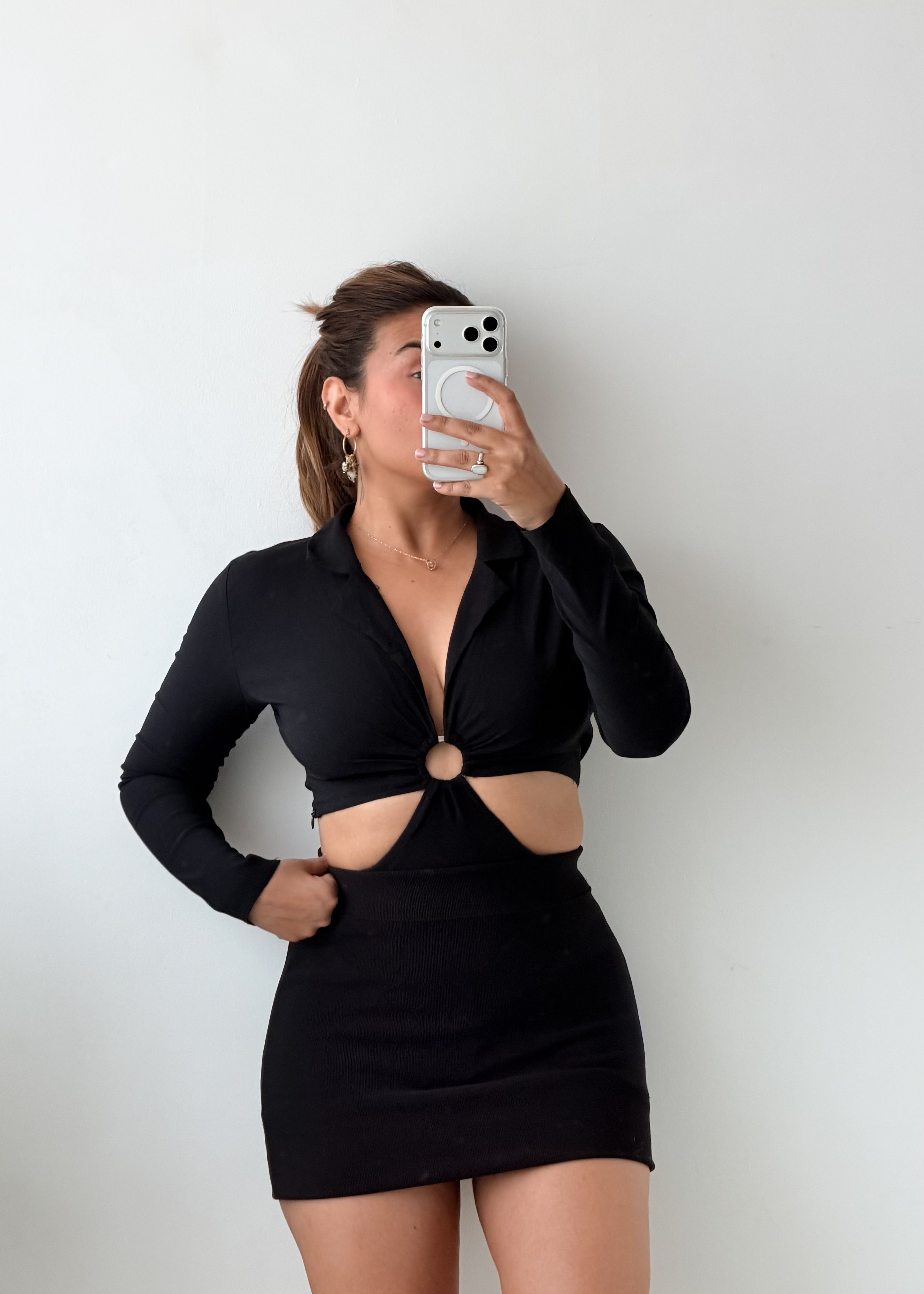 Size XS Black Cut-Out Ring Detail Bodysuit