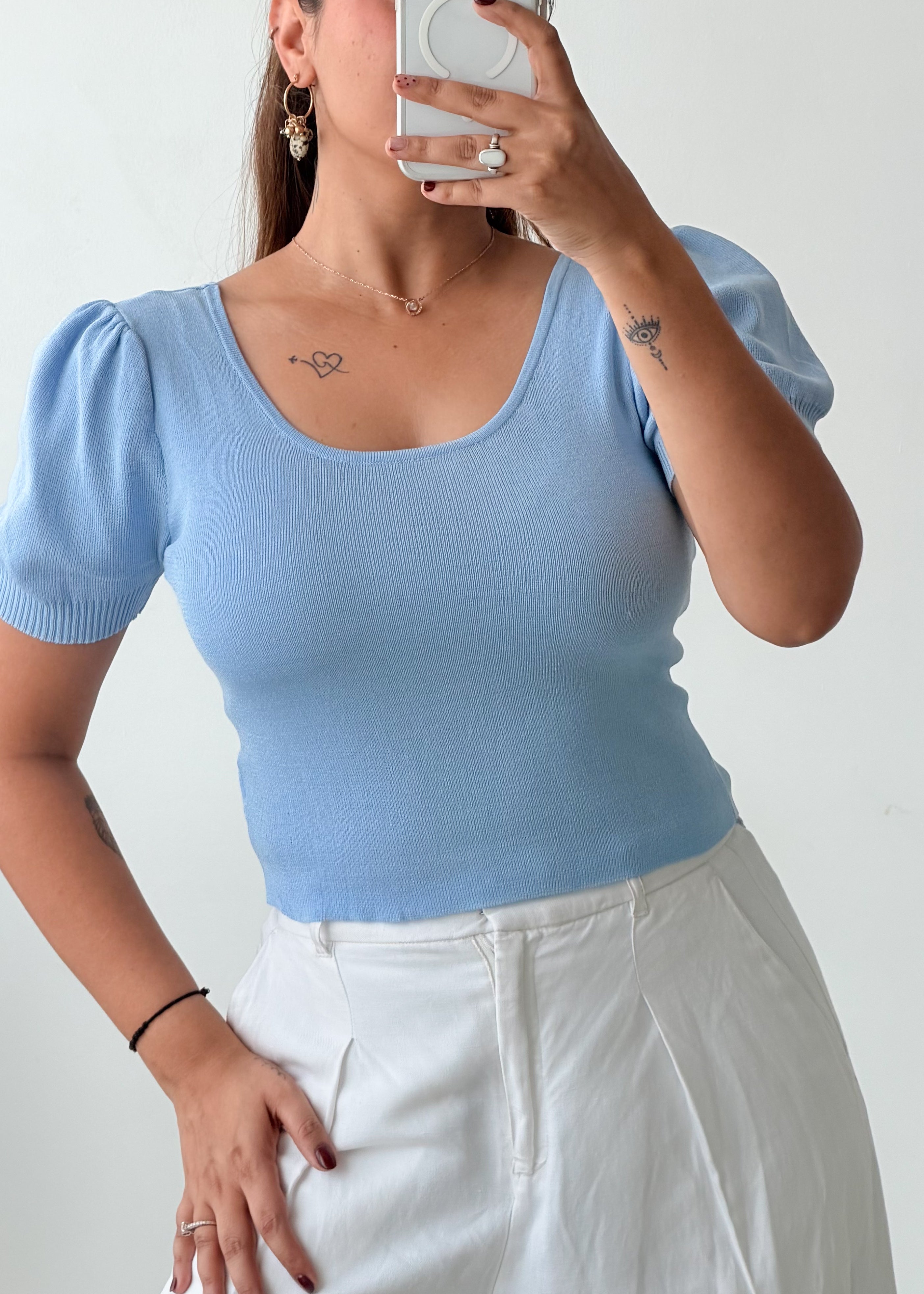 Size S-M Powder Blue Puff Sleeve Top