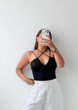 Size S-M Black Cross-Strap Bodysuit