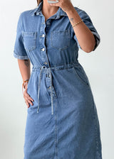 Size S-M Light Blue Denim Shirt Midi Dress