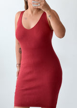 Size M-L Burgundy Ribbed Bodycon Dress