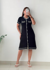 Size M-L Navy Contrast Button Midi Dress