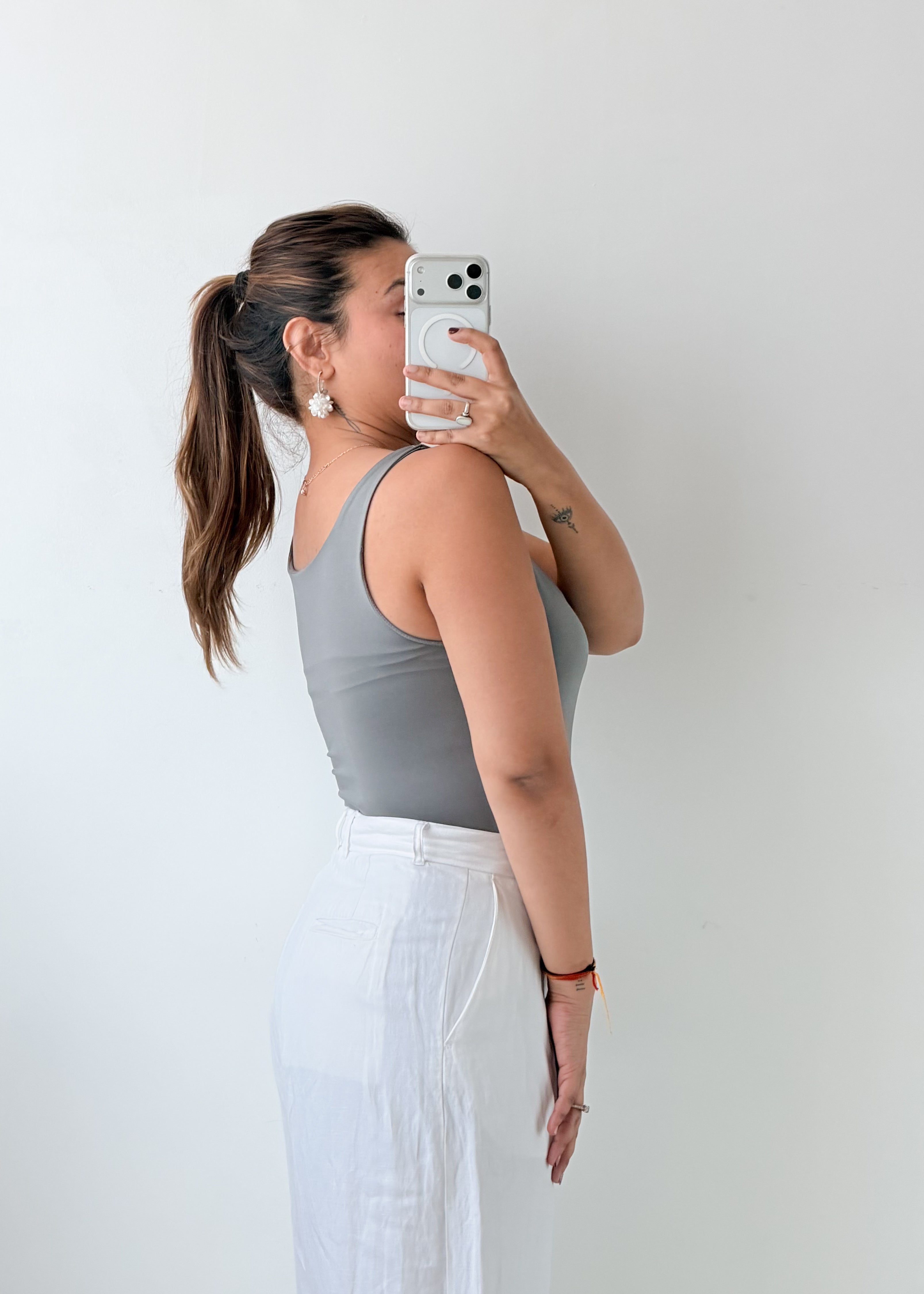 Size M-L Grey Square Neck Bodysuit