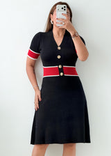Size S-M Black Red Contrast Fit & Flare Dress