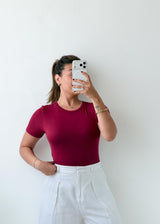Size S-M Burgundy Crew Neck Bodysuit