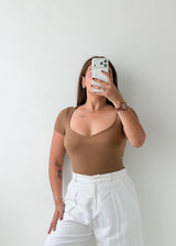 Size XS-S Mocha Ribbed Bodysuit