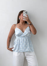 Size XS-S Blue Polka Dot Peplum Top