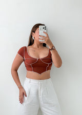 Size XS-S Rust Contrast Seam Crop Top