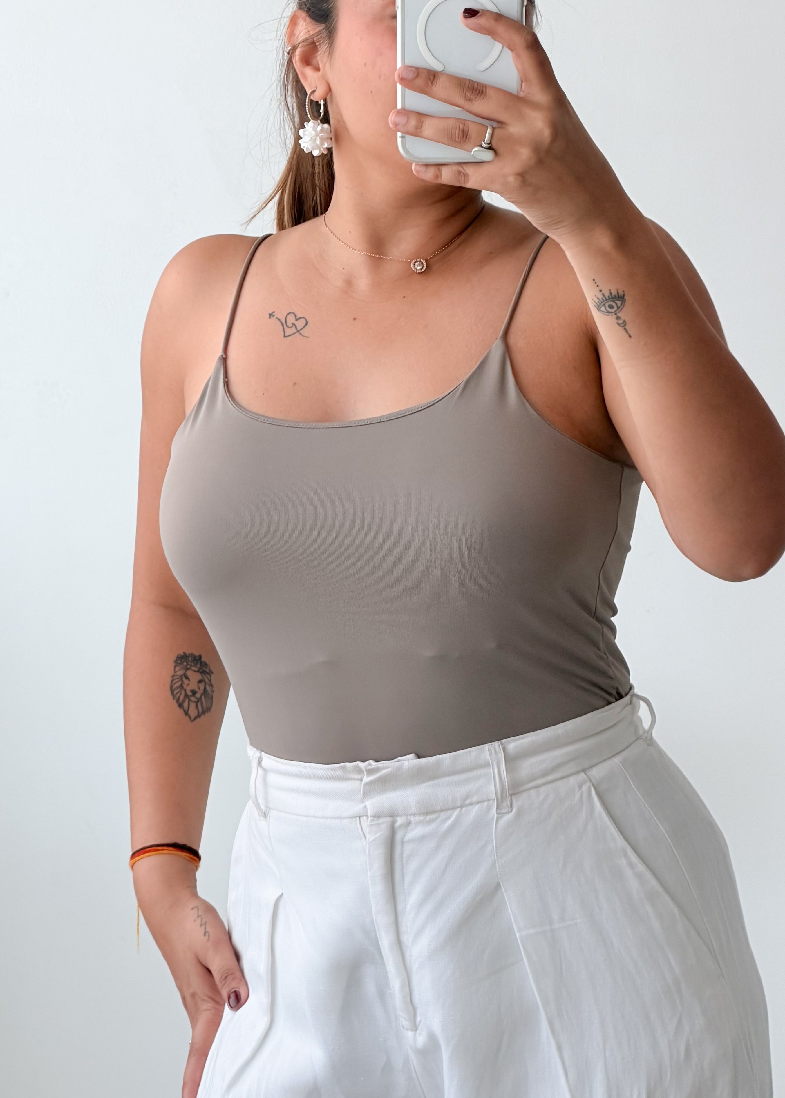 Size L-XL Taupe Scoop Neck Bodysuit
