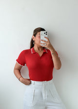 Size L-XL Rust Ribbed Polo Top