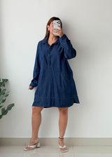 Size M-L Dark Blue Denim Shirt Dress