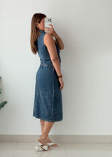 Size XS-S Blue Denim Button Midi Dress