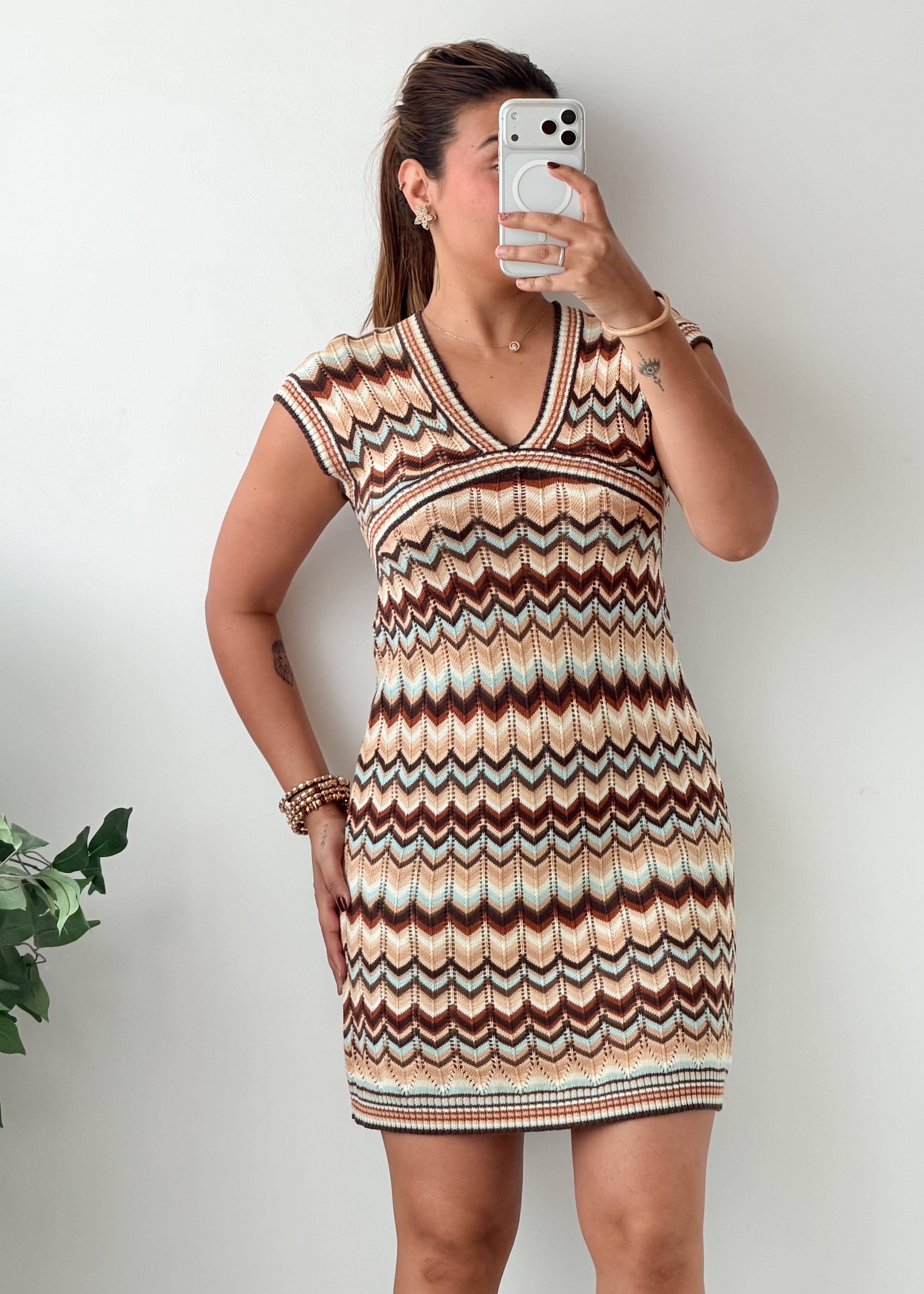 Size S-M Multicolor Chevron Crochet Mini Dress