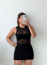 Size S-M Black Sheer Panel Bodysuit