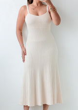 Size XS-S & M-L Cream Ribbed Knit Midi Dress