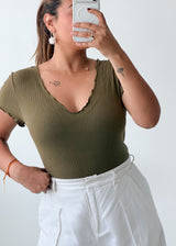 Size M-L Olive Green Notched Neck Bodysuit