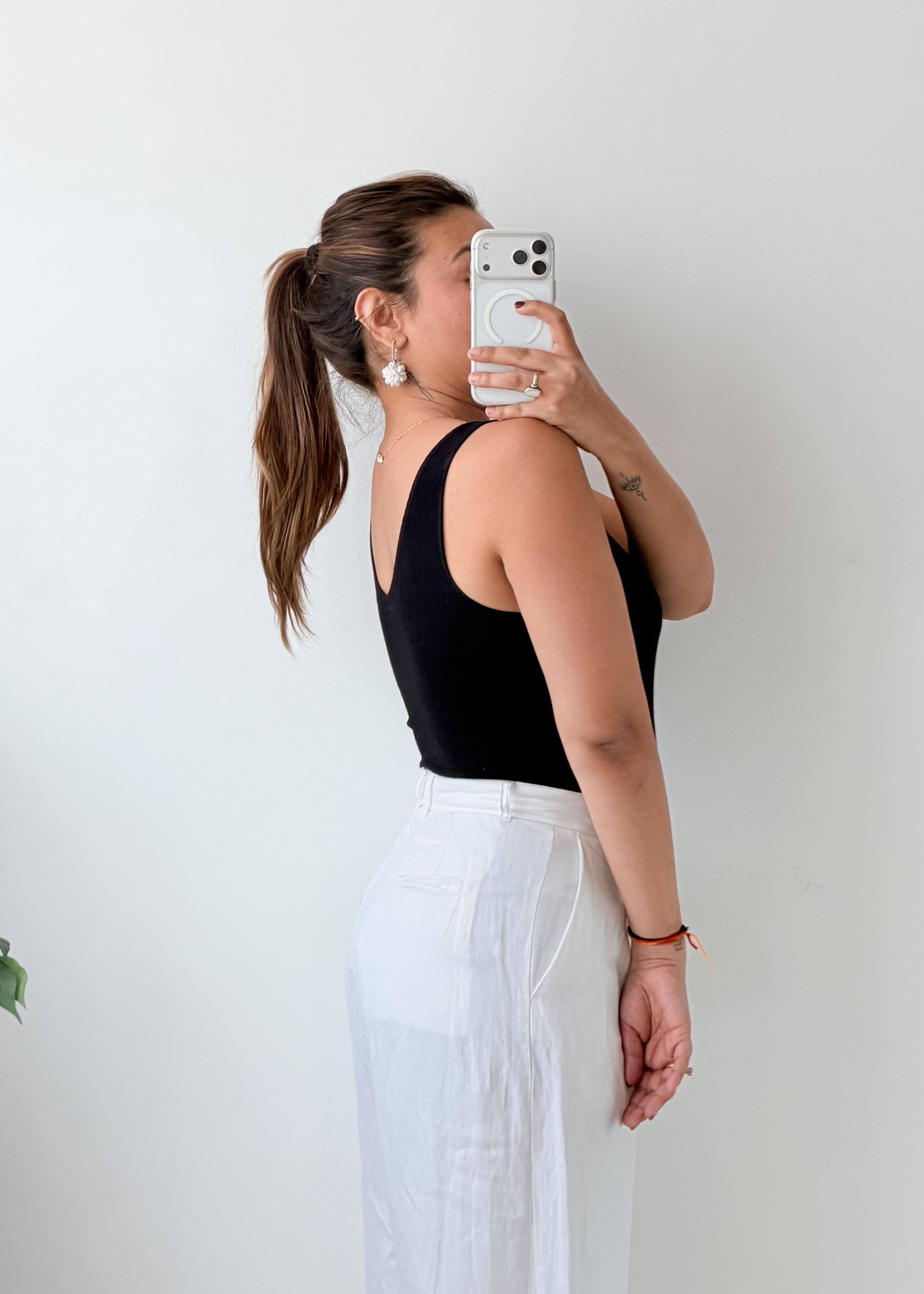 Size M-L Black V-Neck Bodysuit