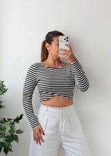 Size S-M Black and White Striped Crop Top