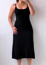 Size XS-M Black Scoop Neck Midi Dress