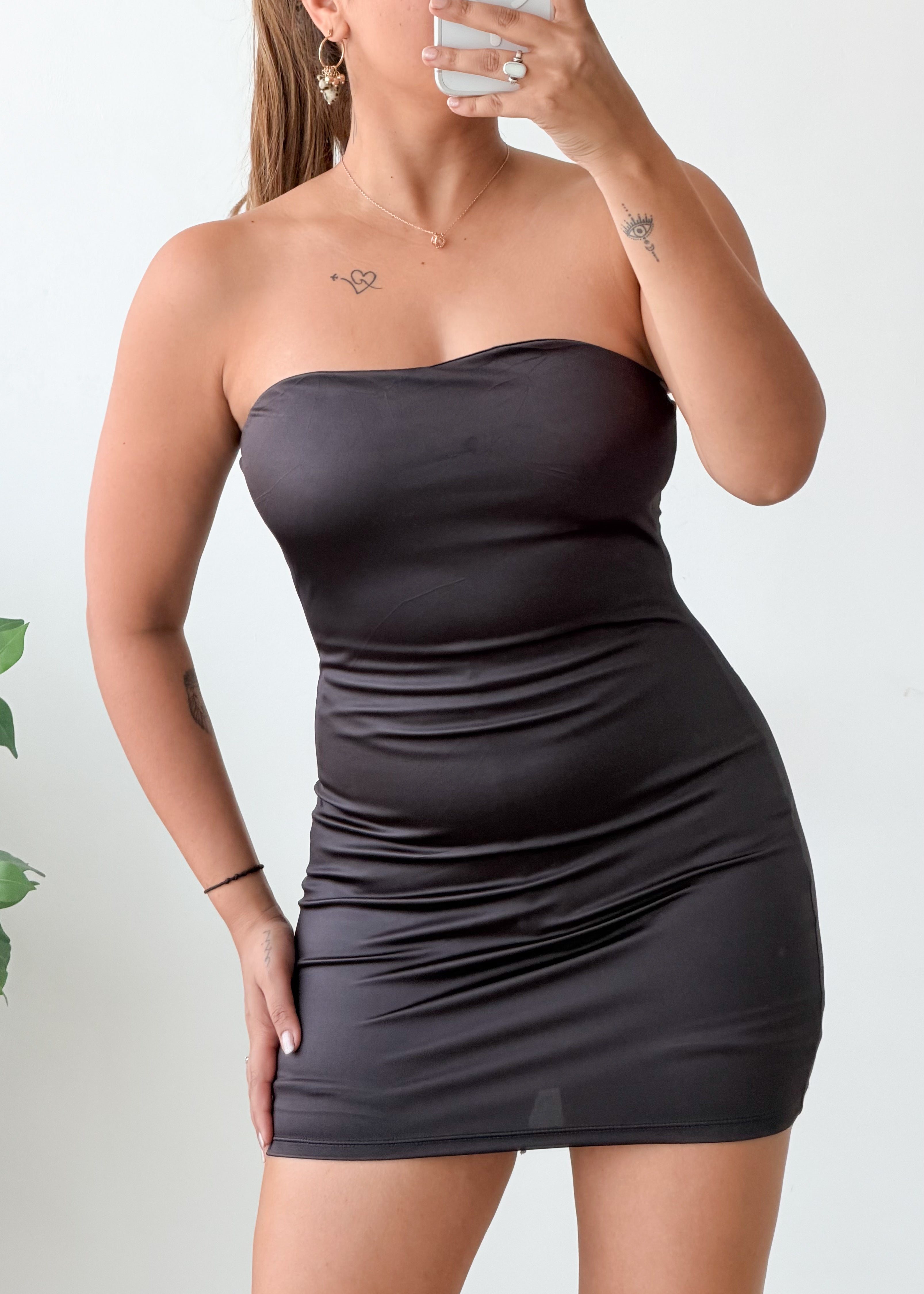Size XS-S Black Satin Strapless Mini Dress